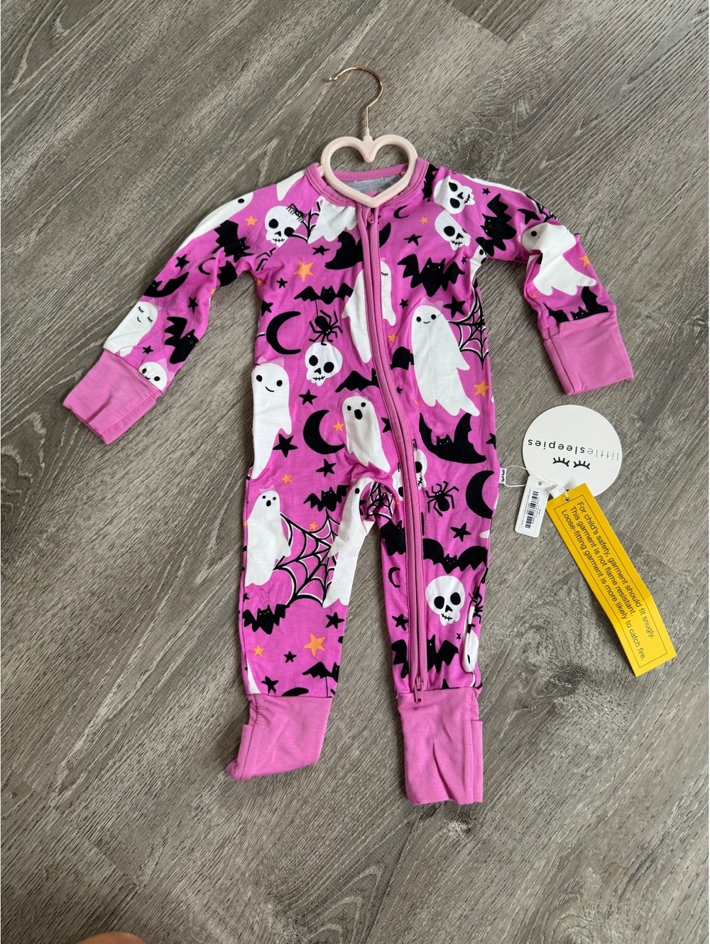 Little Sleepies, 0-3 months, Pink Frightful Friends Zippy